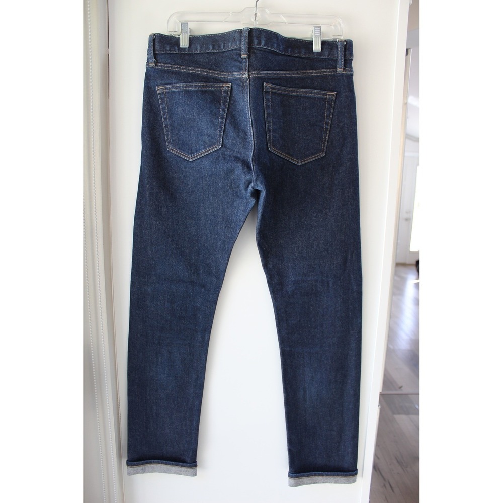 Uniqlo Selvedge Jeans Mens 32 Dark Indigo Slim Straight Red Line Denim - Picture 3 of 14